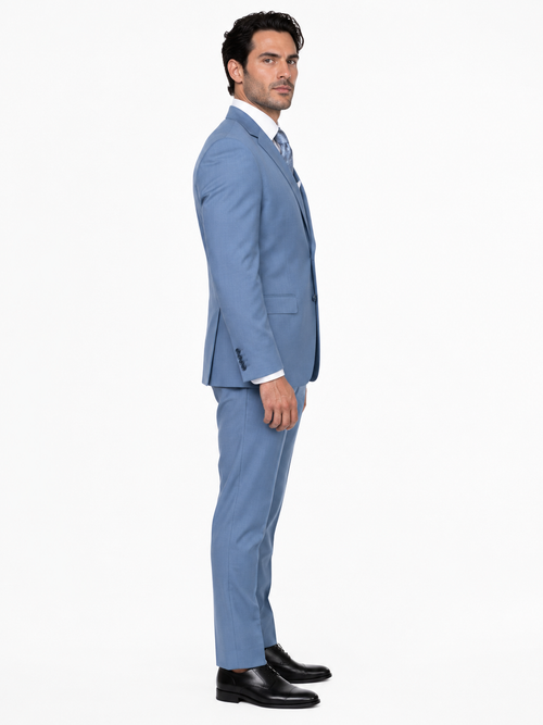 Men's Steel Blue Double Breasted Wool Suit