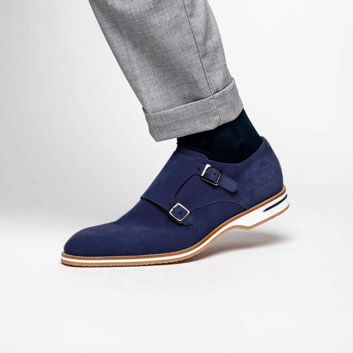 Zelli Legerra Suede Goatskin Double Monkstrap Shoes in Navy
