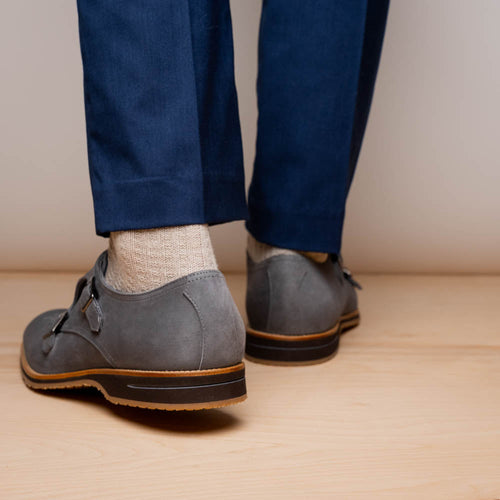 Zelli Legerra Contemporary Goat Suede Monk Strap Shoes in Grey