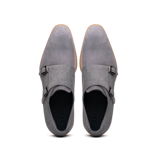 Zelli Legerra Contemporary Goat Suede Monk Strap Shoes in Grey
