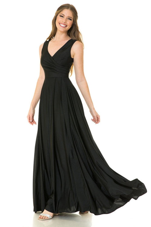 Lenovia 5242 Side Pockets A-line Shiny Long Simple Formal Evening Gown