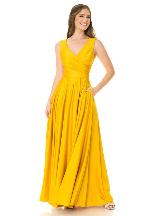 Lenovia 5242 Side Pockets A-line Shiny Long Simple Formal Evening Gown