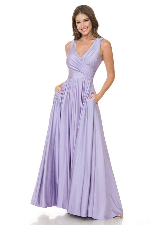Lenovia 5242 Side Pockets A-line Shiny Long Simple Formal Evening Gown