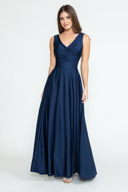 Lenovia 5242 Side Pockets A-line Shiny Long Simple Formal Evening Gown