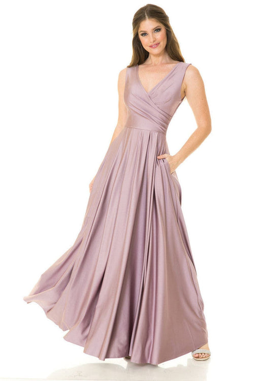 Lenovia 5242 Side Pockets A-line Shiny Long Simple Formal Evening Gown