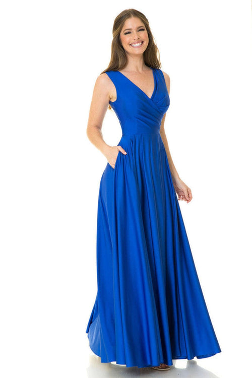 Lenovia 5242 Side Pockets A-line Shiny Long Simple Formal Evening Gown