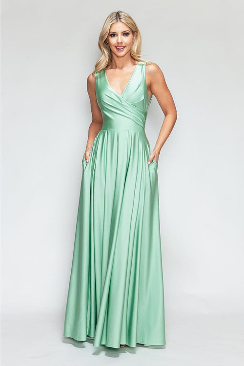 Lenovia 5242 Side Pockets A-line Shiny Long Simple Formal Evening Gown