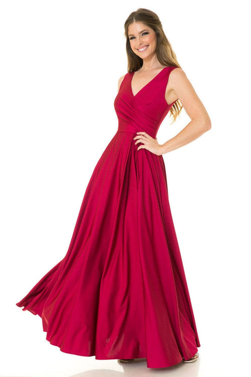 Lenovia 5242 Side Pockets A-line Shiny Long Simple Formal Evening Gown