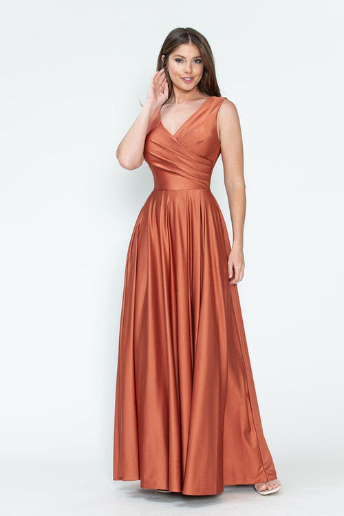 Lenovia 5242 Side Pockets A-line Shiny Long Simple Formal Evening Gown