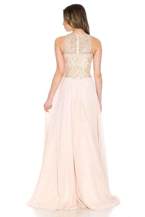 Lenovia 8169 Sleeveless Halter Long Embroidered Formal Gown