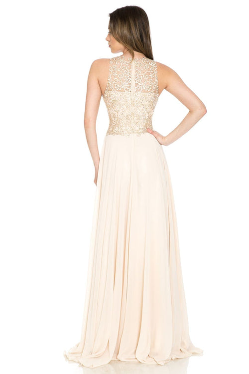 Lenovia 8169 Sleeveless Halter Long Embroidered Formal Gown