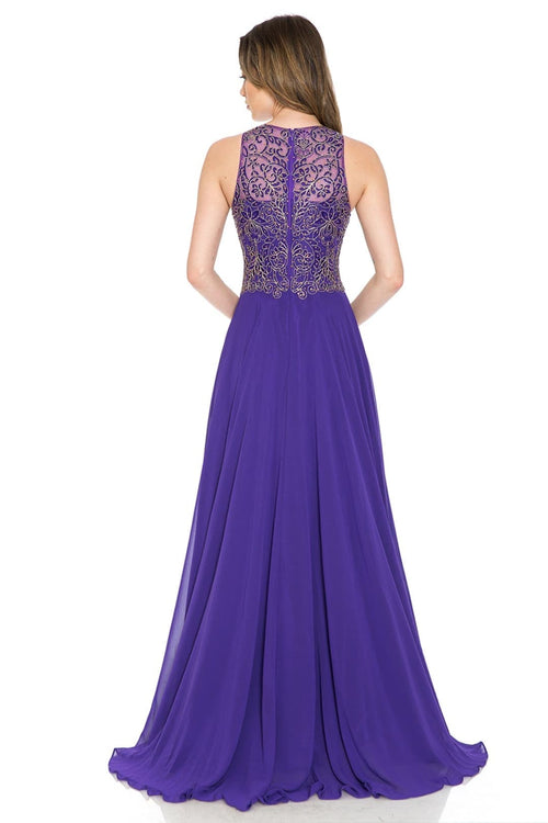 Lenovia 8169 Sleeveless Halter Long Embroidered Formal Gown