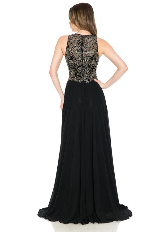 Lenovia 8169 Sleeveless Halter Long Embroidered Formal Gown