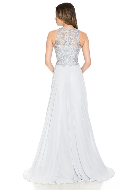 Lenovia 8169 Sleeveless Halter Long Embroidered Formal Gown