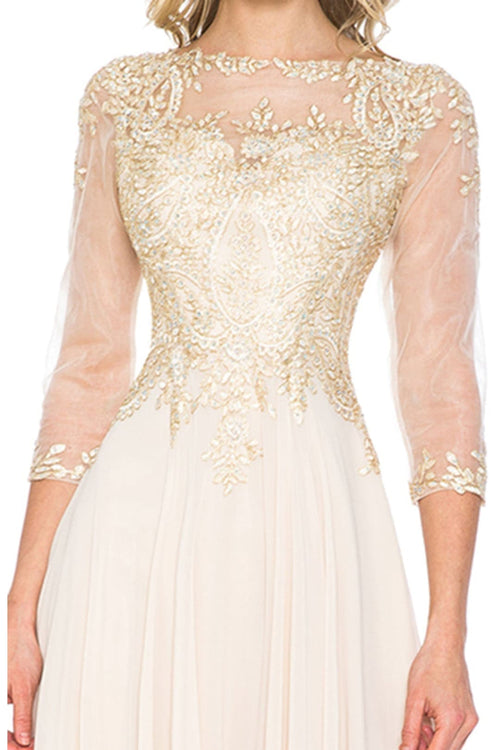 Embroidered 3/4 Sleeve Mother Of The Bride Dress Modest Evening Gown