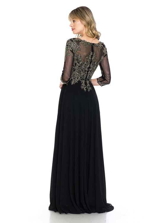 Embroidered 3/4 Sleeve Mother Of The Bride Dress Modest Evening Gown