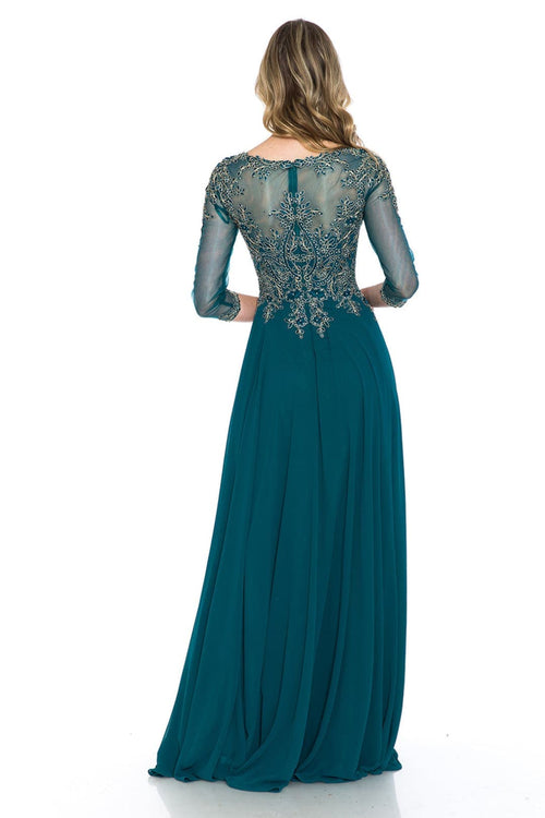 Embroidered 3/4 Sleeve Mother Of The Bride Dress Modest Evening Gown