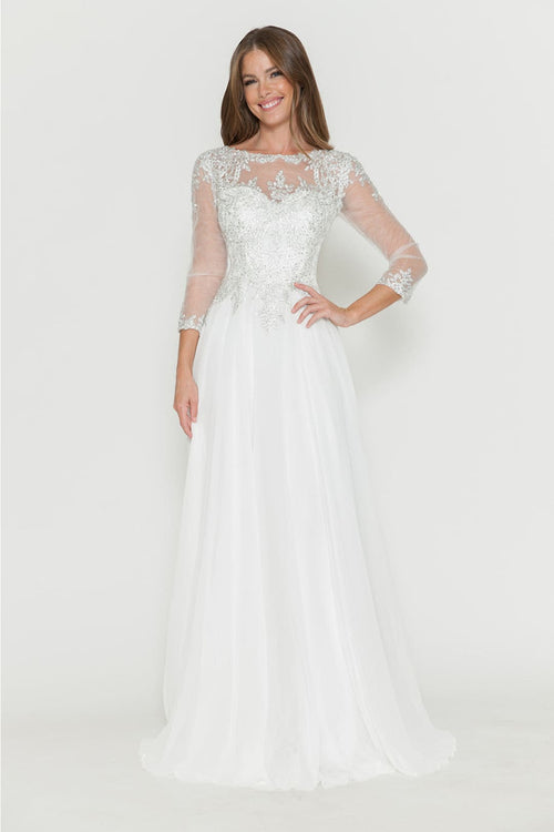 Embroidered 3/4 Sleeve Mother Of The Bride Dress Modest Evening Gown