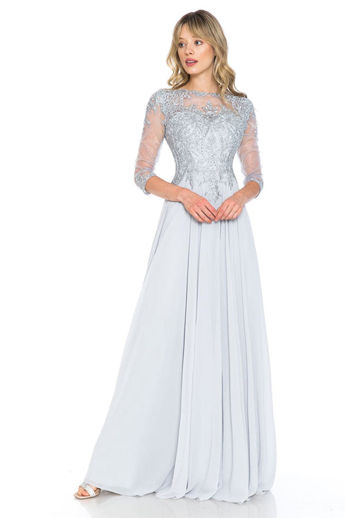 Embroidered 3/4 Sleeve Mother Of The Bride Dress Modest Evening Gown