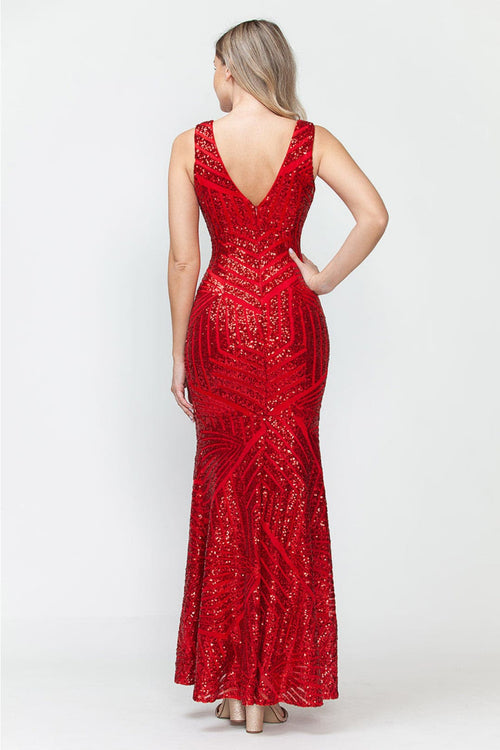 Lenovia USA 5150 V-Neck Mermaid Sequined Long Evening Prom Dress-New Collection