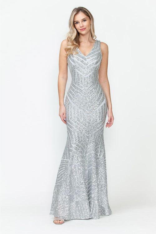 Lenovia USA 5150 V-Neck Mermaid Sequined Long Evening Prom Dress-New Collection