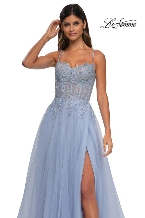 La Femme 32646 Lace Applique Sleeveless Prom Gown