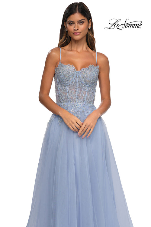 La Femme 32646 Lace Applique Sleeveless Prom Gown