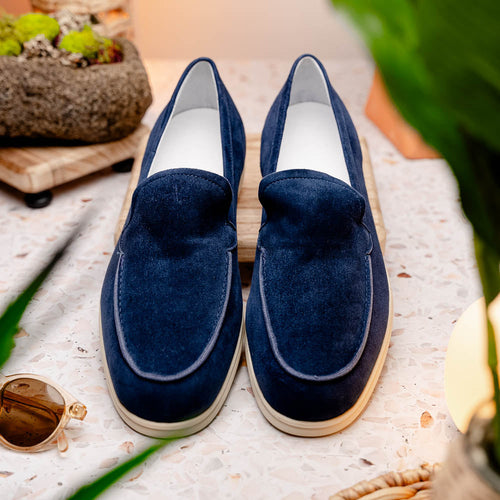 Zelli Livorno Sueded Italian Goatskin Slip-On Loafer in Navy