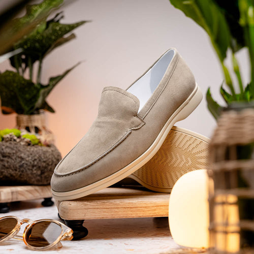 Zelli Livorno Sueded Italian Goatskin Casual Slip-On Loafer in Bone