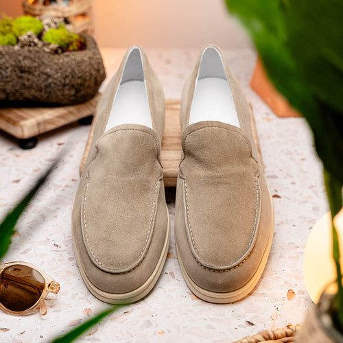 Zelli Livorno Sueded Italian Goatskin Casual Slip-On Loafer in Bone