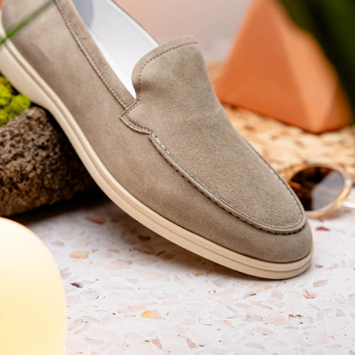Zelli Livorno Sueded Italian Goatskin Casual Slip-On Loafer in Bone