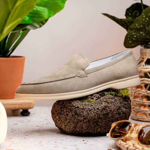 Zelli Livorno Sueded Italian Goatskin Casual Slip-On Loafer in Bone