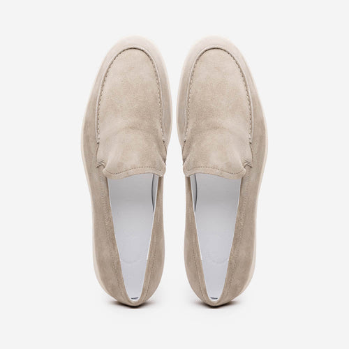 Zelli Livorno Sueded Italian Goatskin Casual Slip-On Loafer in Bone