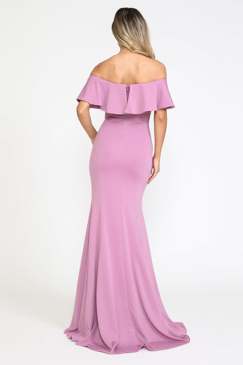 POLY USA 8146 Simple Ruffle Off Shoulder Long Mermaid Evening Dress