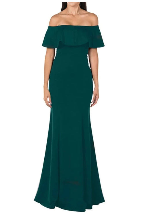 POLY USA 8146 Simple Ruffle Off Shoulder Long Mermaid Evening Dress