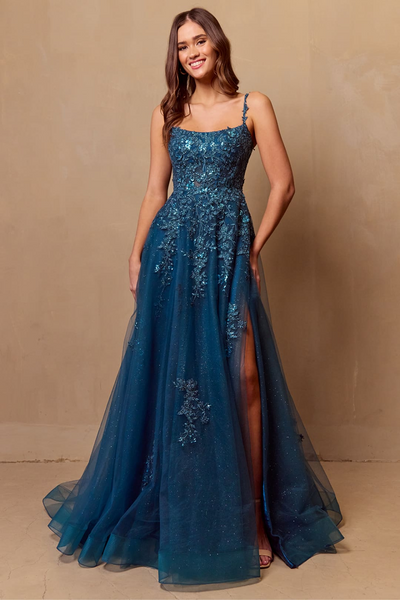 Long Evening Dress Scoop Neck Embroidered Gown By Amelia Couture 4044