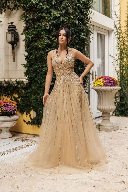Long Evening Dress V-Neck Sequin A-Line Gown By Royal Queen RQ8143
