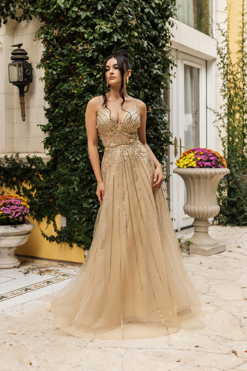 Long Evening Dress V-Neck Sequin A-Line Gown By Royal Queen RQ8143