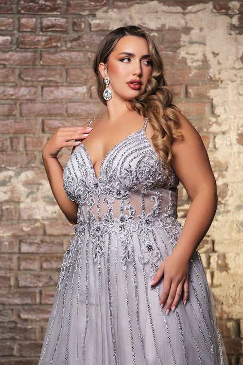 Long Evening Dress V-Neck Sequin A-Line Gown By Royal Queen RQ8143