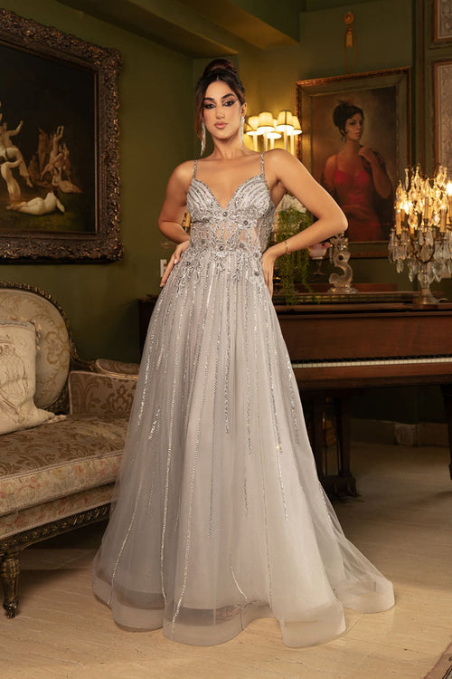 Long Evening Dress V-Neck Sequin A-Line Gown By Royal Queen RQ8143