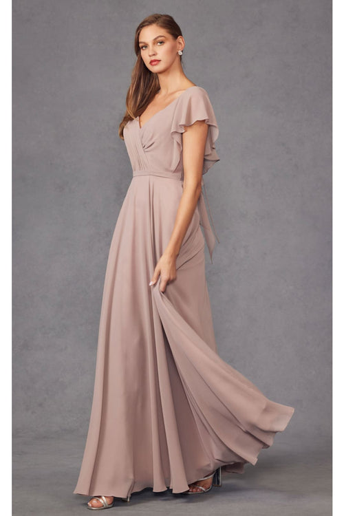 Long Flutter Sleeve Chiffon Gown by Juliet 261