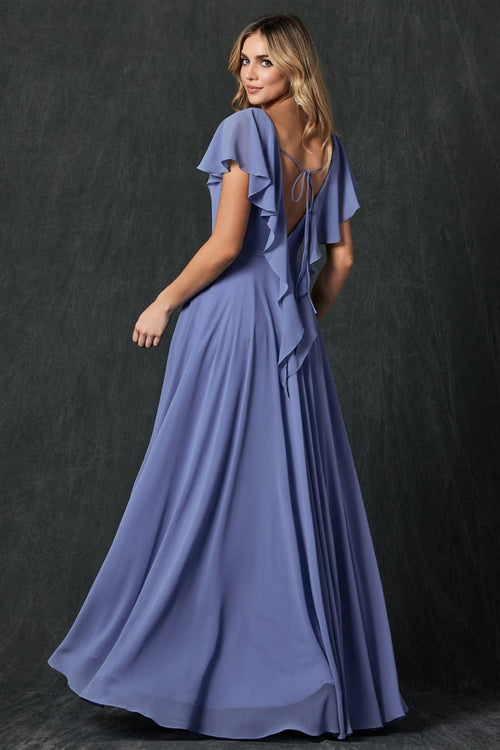 Long Flutter Sleeve Chiffon Gown by Juliet 261
