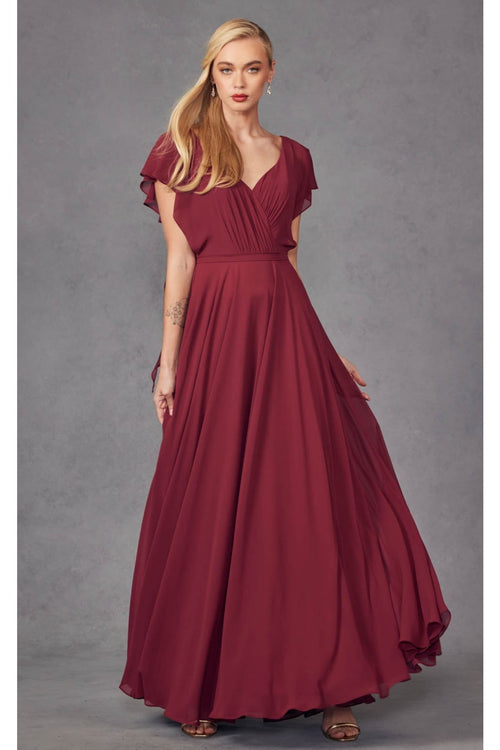 Long Flutter Sleeve Chiffon Gown by Juliet 261
