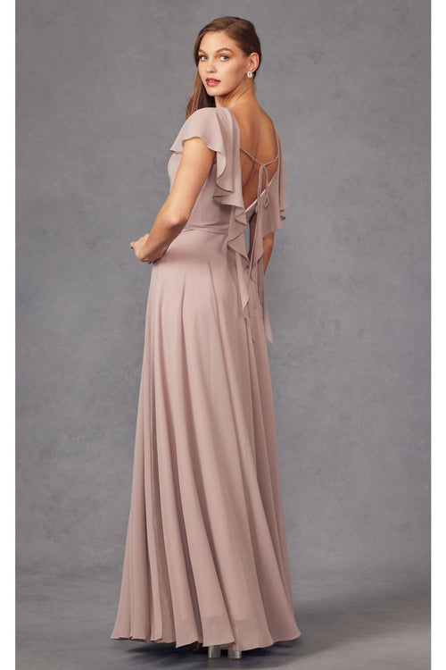Long Flutter Sleeve Chiffon Gown by Juliet 261