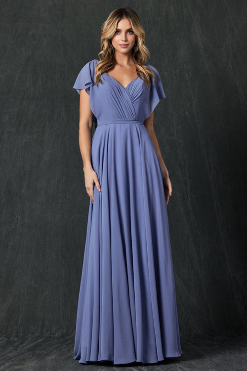 Long Flutter Sleeve Chiffon Gown by Juliet 261