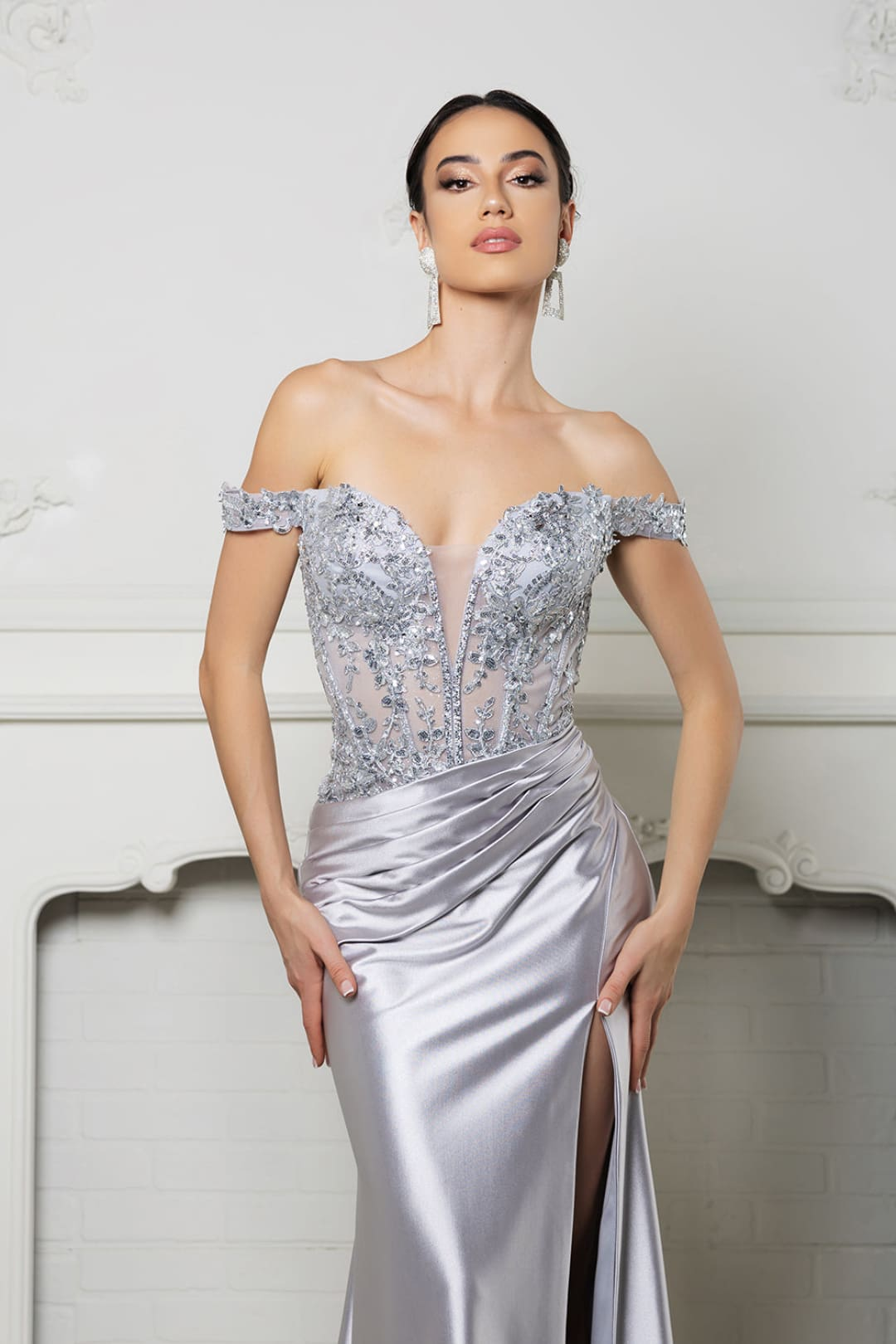 Long Formal Dress Off The Shoulder High Slit Gown By May Queen MQ2157