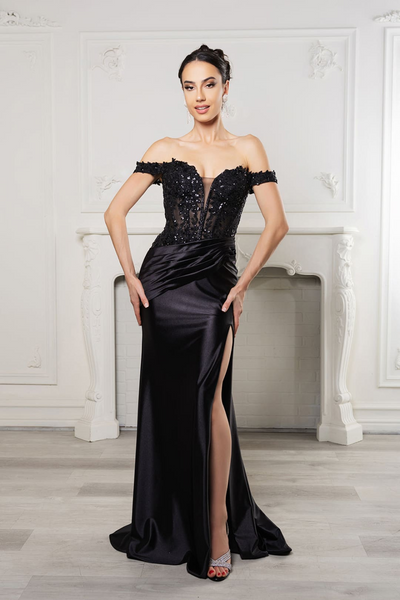 Long Formal Dress Off The Shoulder High Slit Plus Size Gown By May Queen MQ2157B