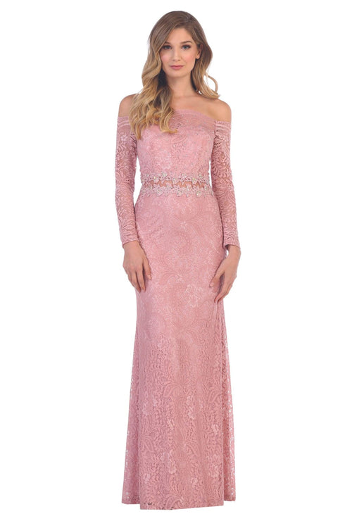 Eva USA 3287 Long Off-Shoulder Formal Lace Evening Party Dress