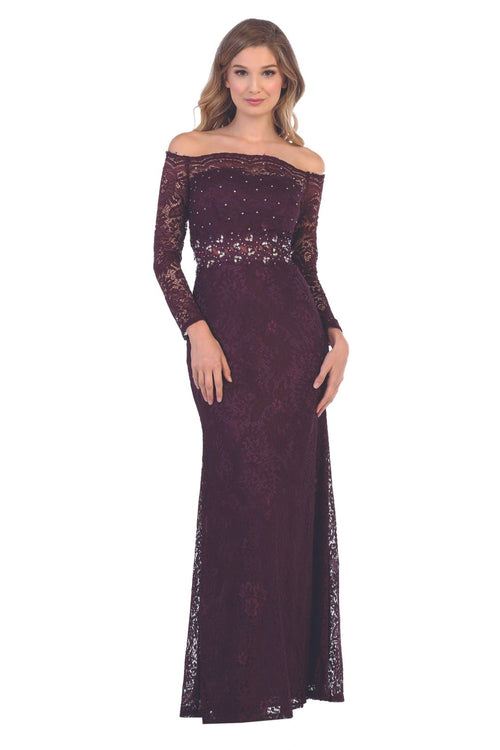 Eva USA 3287 Long Off-Shoulder Formal Lace Evening Party Dress