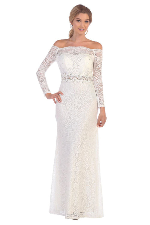 Eva USA 3287 Long Off-Shoulder Formal Lace Evening Party Dress